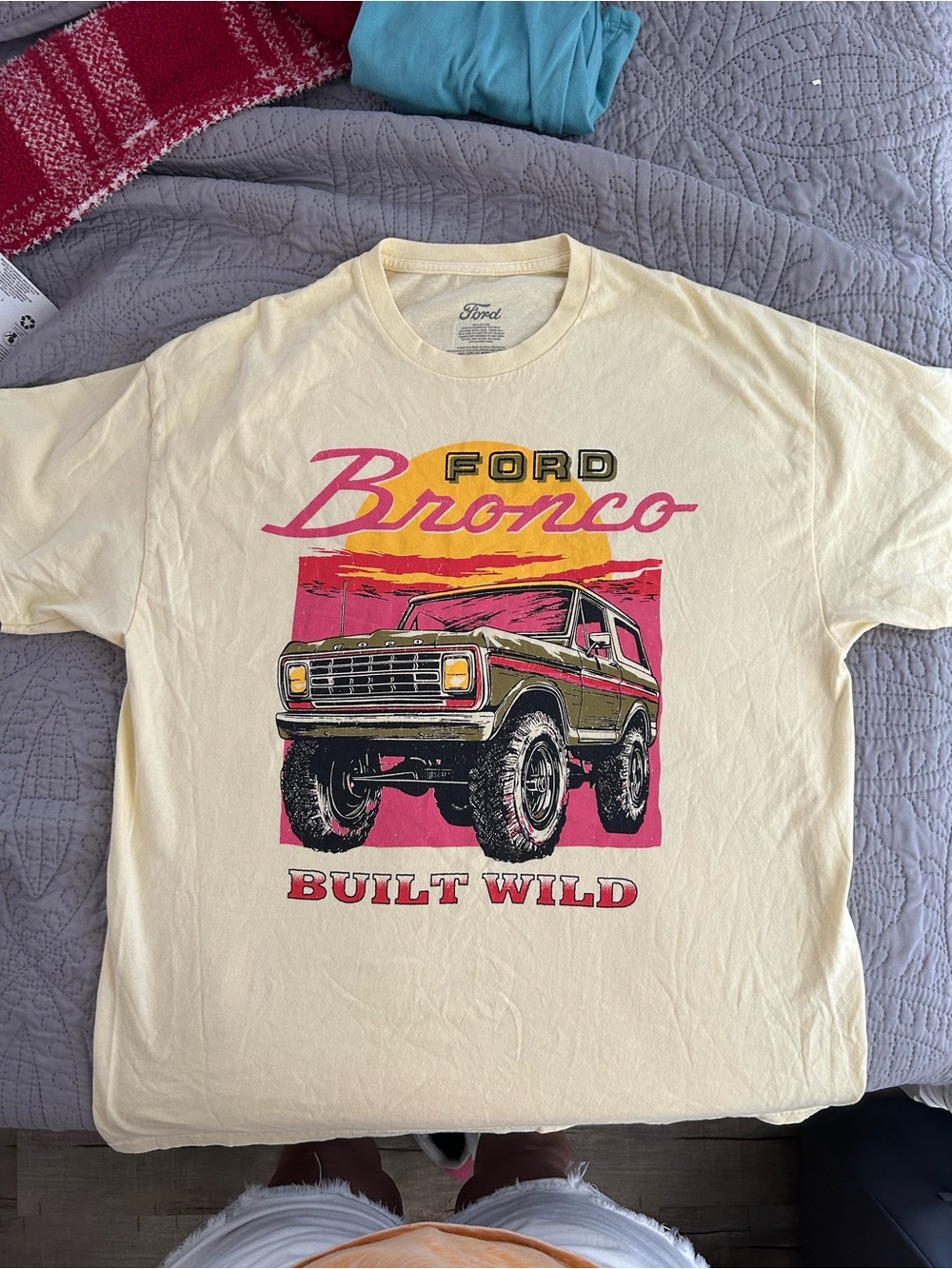 Ford Cream Short Sleeve Tee with Pink & Green Bronco Graphic